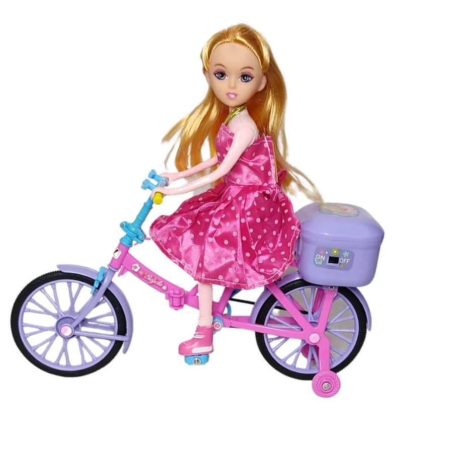 Boneca Ciclista Musical Pedala Articulada Luz e Sons Brinquedo Infantil Estilo Barbie