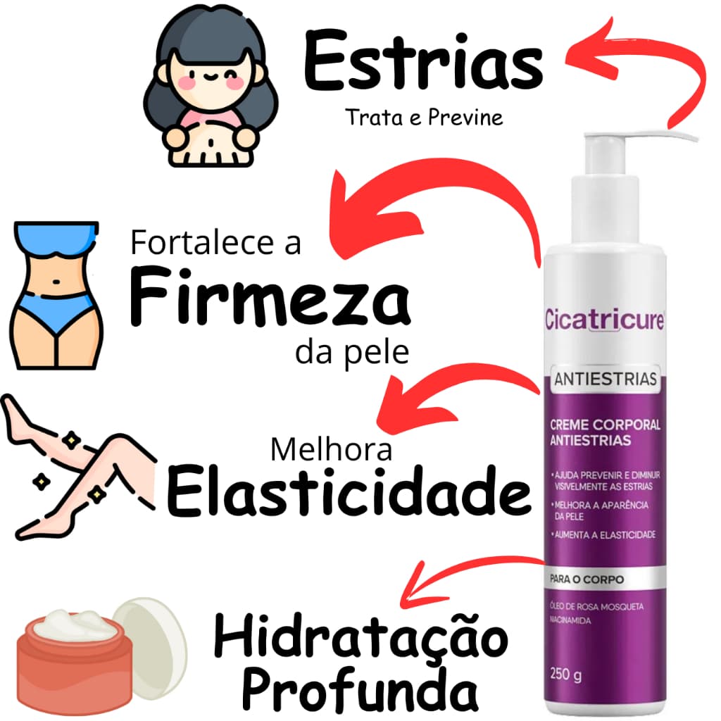 Creme Corporal Antiestrias Cicatricure 250g - Para Estrias Brancas e Estrias Vermelhas