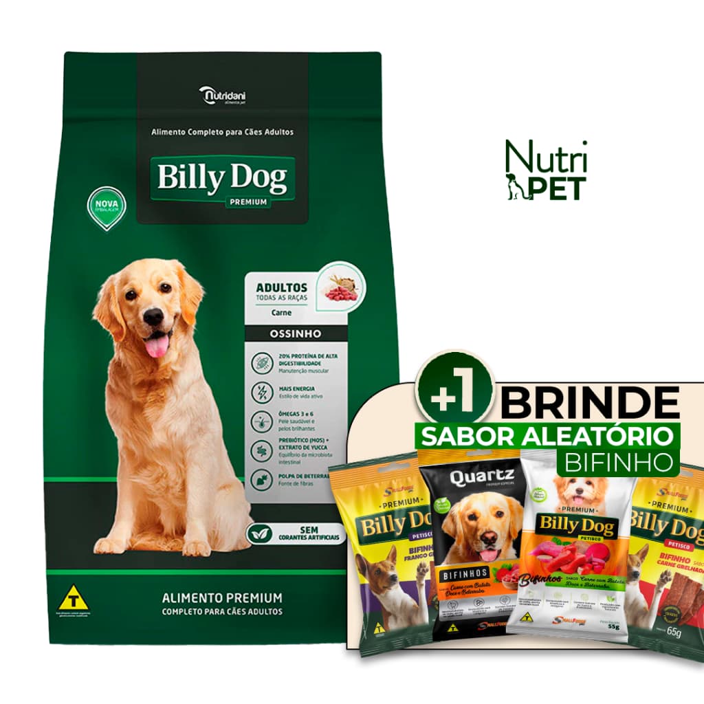 Ração Billy Dog Adultos Ossinhos Carne 15kg