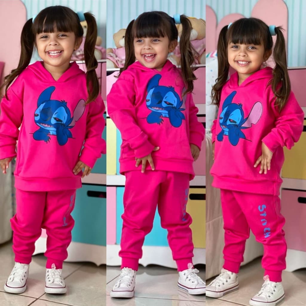 Conjunto Infantil de Moletom Frio Agasalho de  Menina Inverno Stitch Lançamento 2026