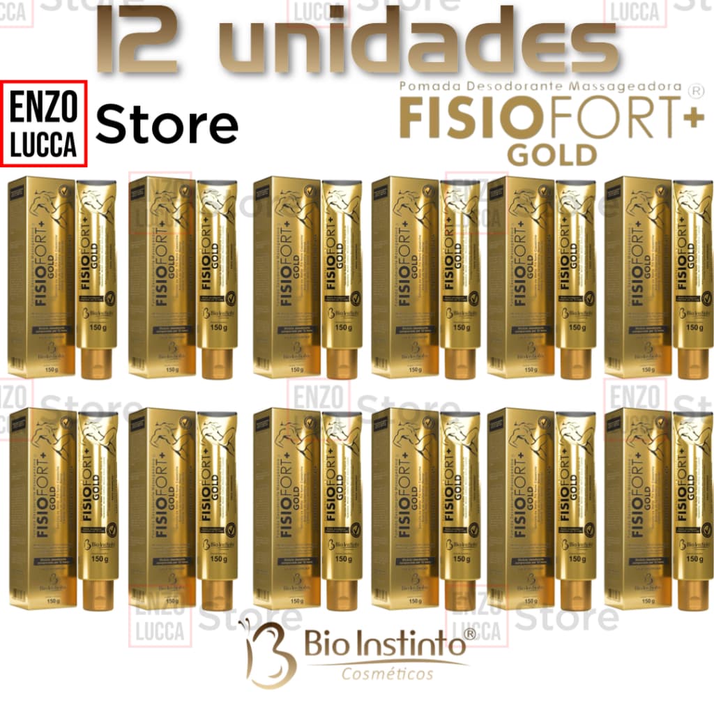 kit 12 unid Pomada Fisiofort Gold Ouro Para Circulação Dor nas Pernas Massagem Academia Esporte Bio Instinto