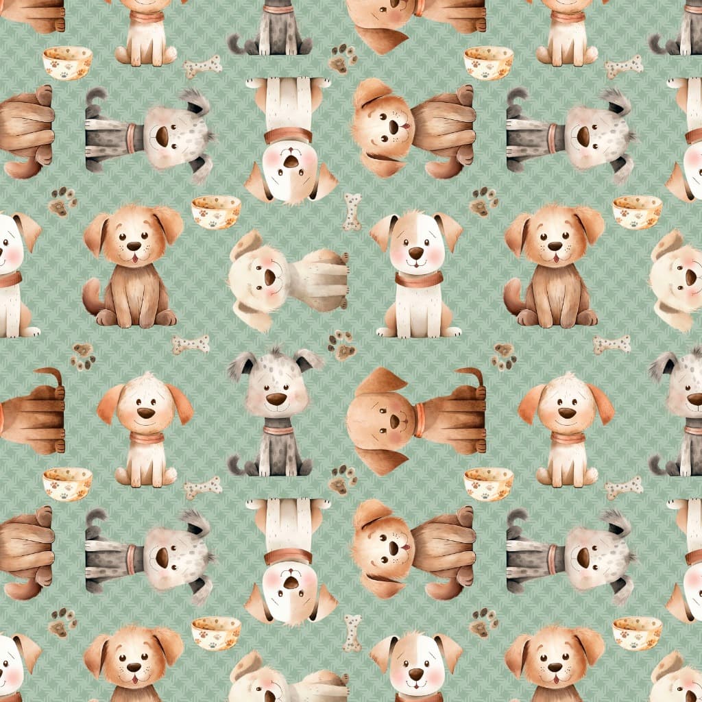 Tecido Patchwork Digital Doguinhos Micro Xadrez Verde Dog005