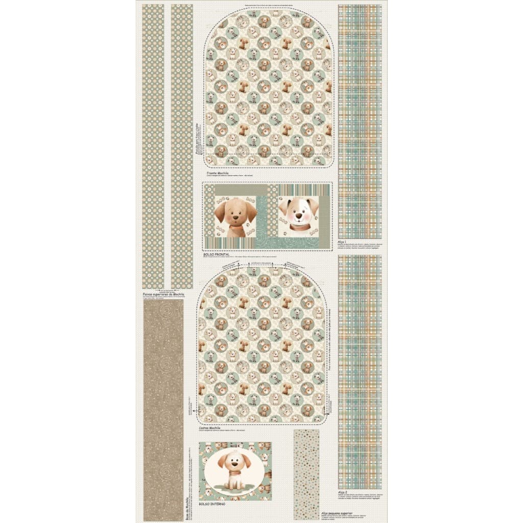 Tecido Patchwork Digital Doguinhos Mochila Dog010