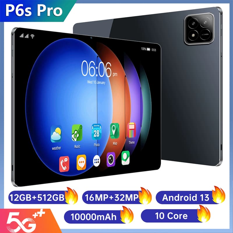 Pad 6S Pro Android Tablet PC Android 13 10.1inches 3G 4G LTE Internet Wi-Fi 12GB RAM 512GB