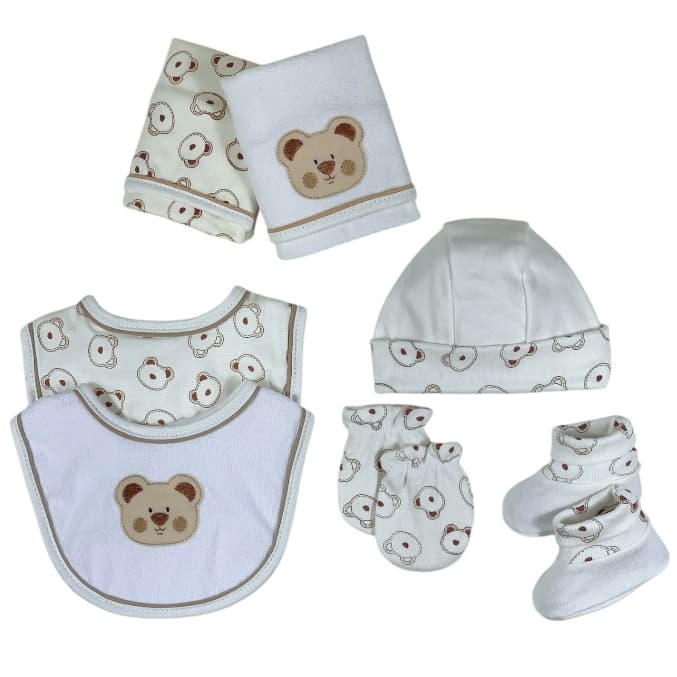 Kit Enxoval para Bebê Babador, Toalha de Boca e Kit Touca, Luva e Sapatinho