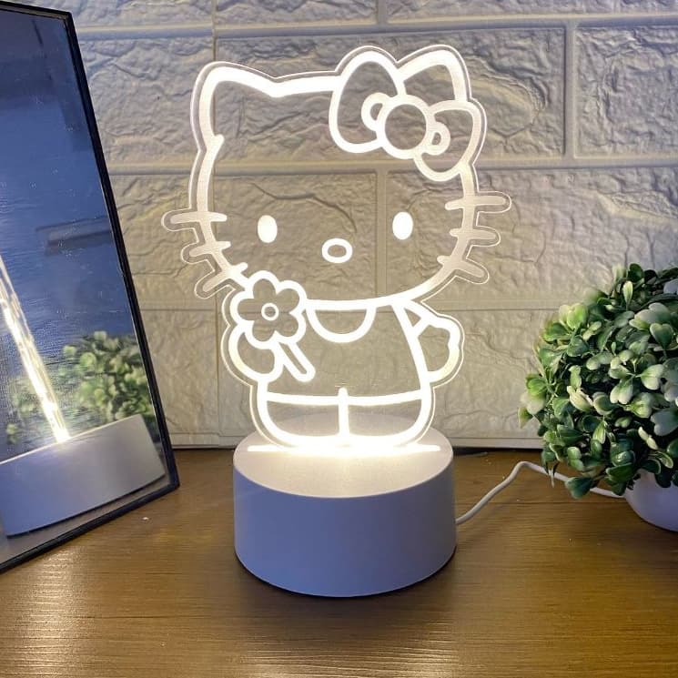 Luminária Hello Kitty 3D Led Decoração Abajur Kids Iluminação Led Fixa Branco Quente