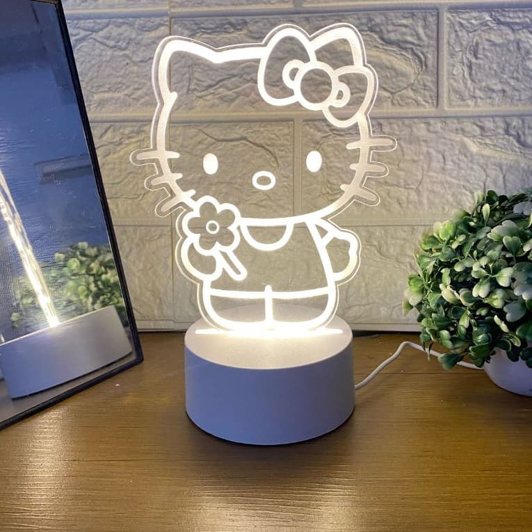 Luminária Hello Kitty 3D Led Decoração Abajur Kids Iluminação Led Fixa Branco Quente