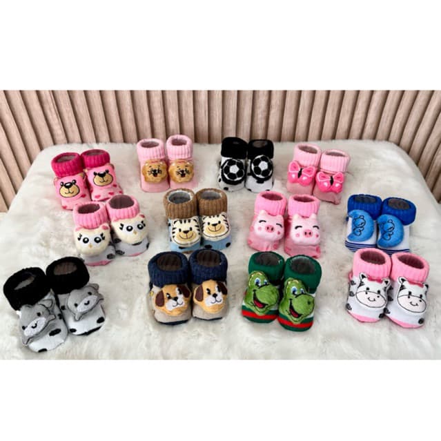 kit 3 pares de Meias de Ursinhos para bebê com pelúcia, enxoval para maternidade/menino e menina bebê rn