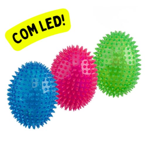 Brinquedo para cachorro bola oval com espinhos led e apito 13cm