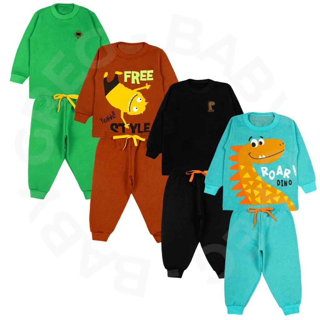 Kit 4 Peças Conjunto Infantil Inverno Menino Moletom Liso e Estampado 1 a 8 anos (2 Conjuntos)