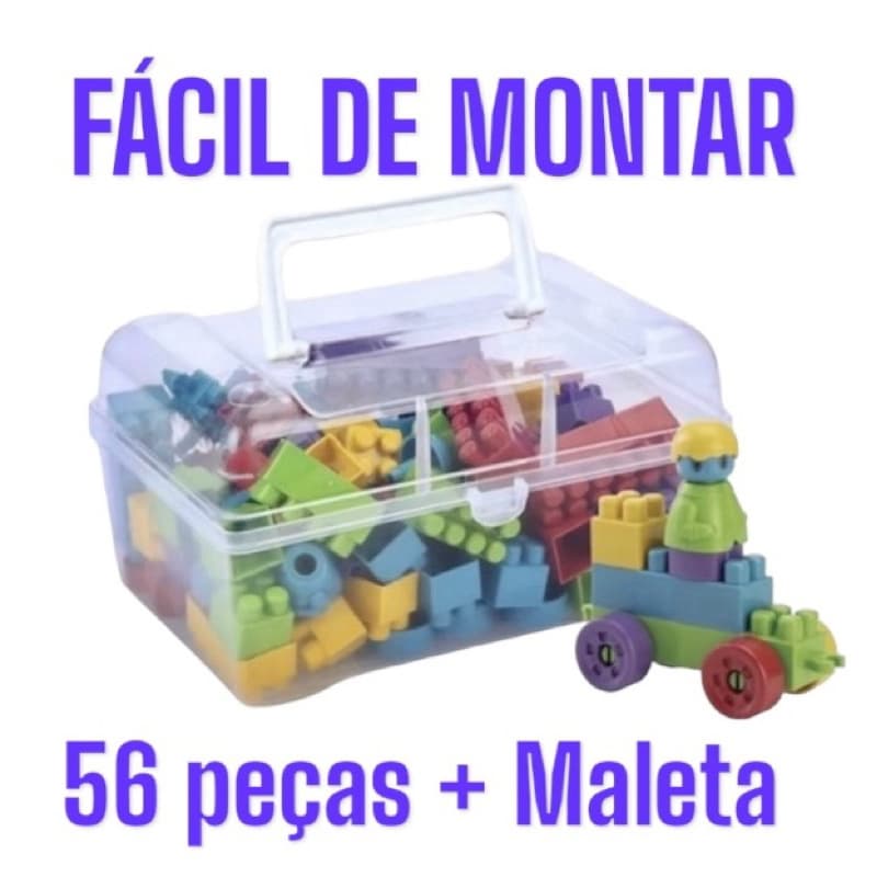 Blocos de montar Com 56 Peças Mais Maleta, Com Rodinhas, Brinquedo Educativo, Montar Fácili
