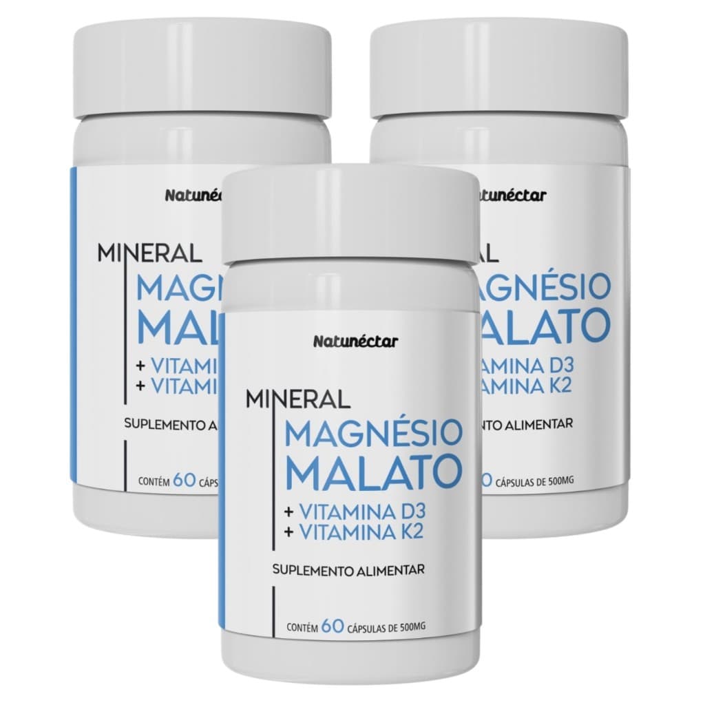Kit Combo 3 Magnésio Malato + Vitamina D3 + Vitamina K2 - Total 180 Cápsulas Natunéctar