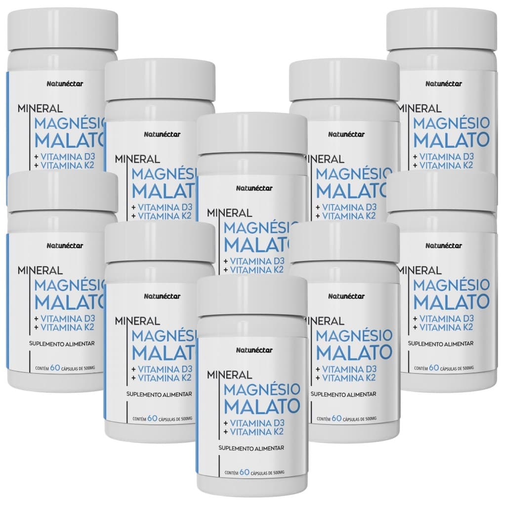 Kit Combo 10 Magnésio Malato + Vitamina D3 + Vitamina K2 - Total 600 Cápsulas Natunéctar