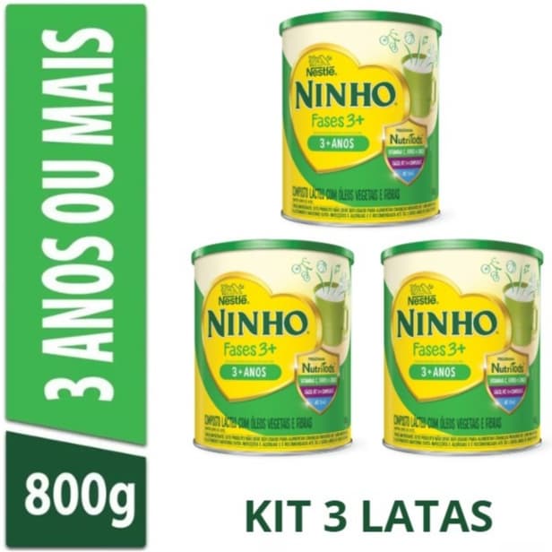 Kit 3 Latas Fórmula Infantil Nestlé Ninho Fases 3+ em Pó 800g