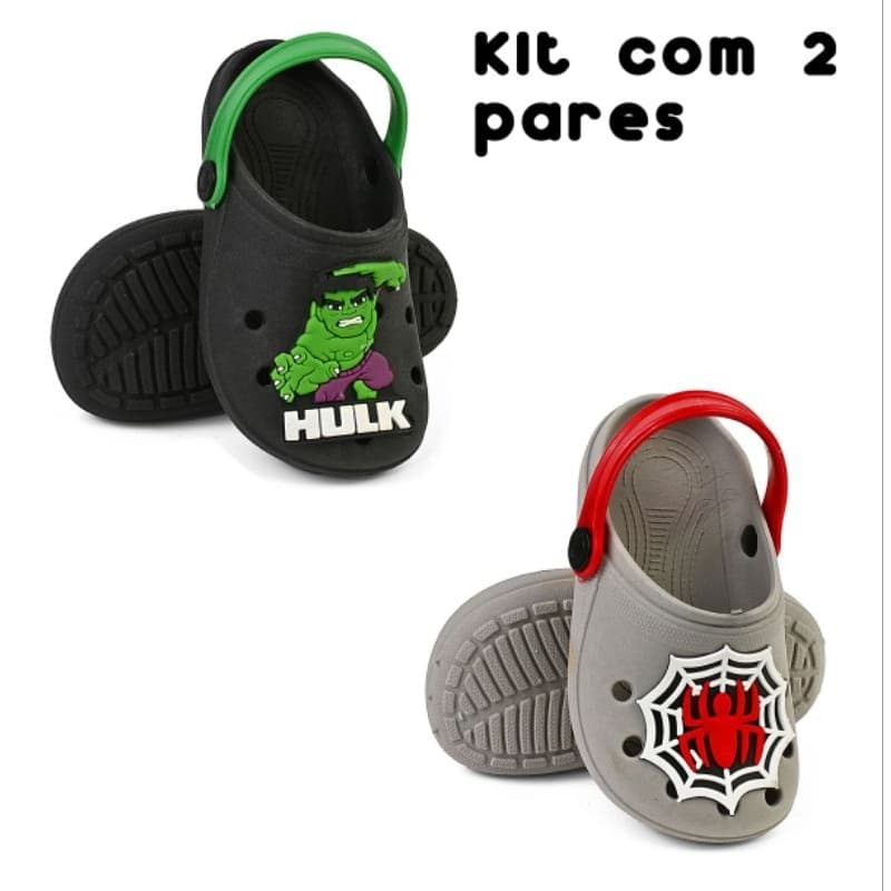 Sandália Infantil Kit com 2 pares Babuche masculina Papete confortável