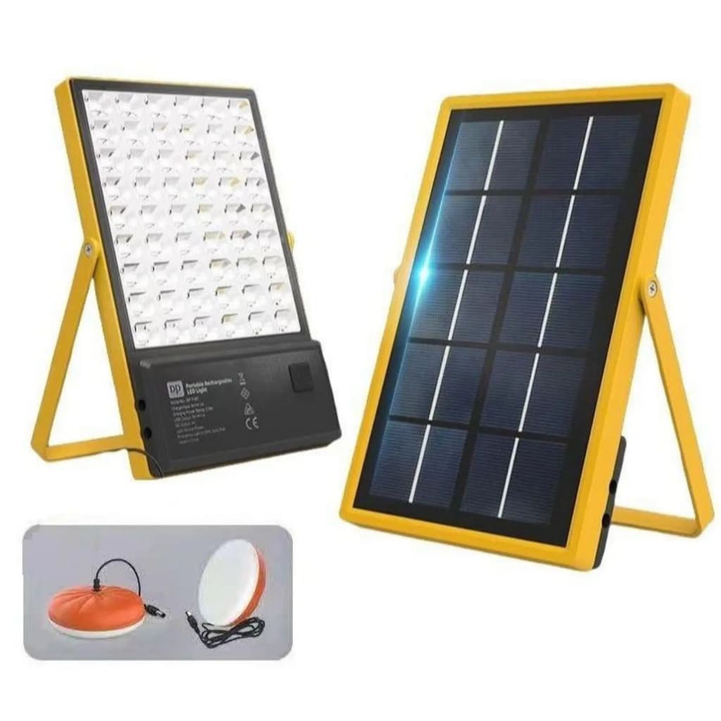 Kit Gerador De Energia Solar Portátil Luminária 54 Leds 28w 2 Lâmpadas Bulbo Led