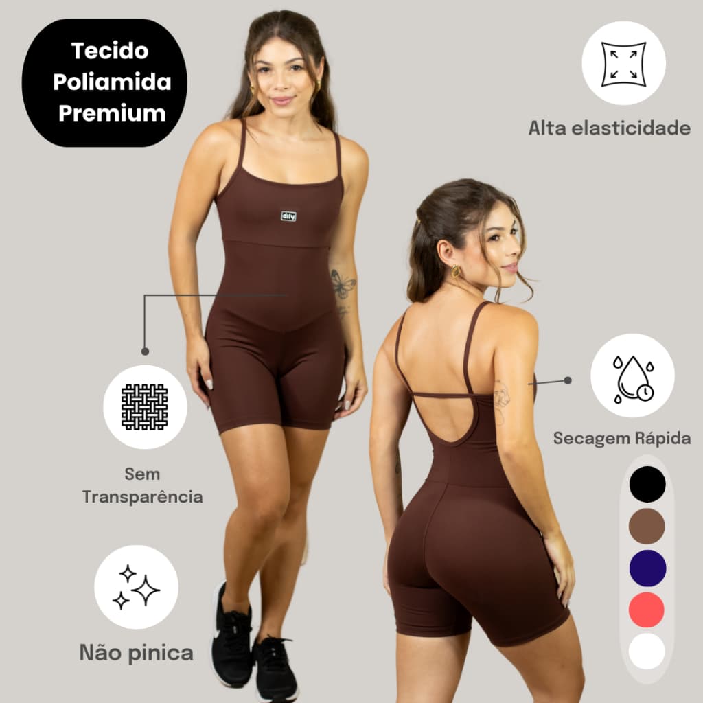 Macaquinho Fitness Academia Feminino Poliamida Sem Transparência Forro Com Abertura Para Bojo Removível Detalhes Costas