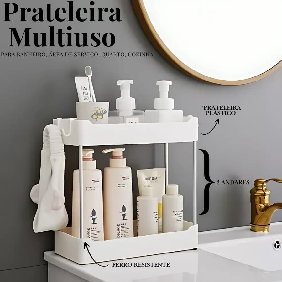 Organizador de Pia Penteadeira Cozinha Banheiro 2 Andares Cesto de Armazenamento Multiuso