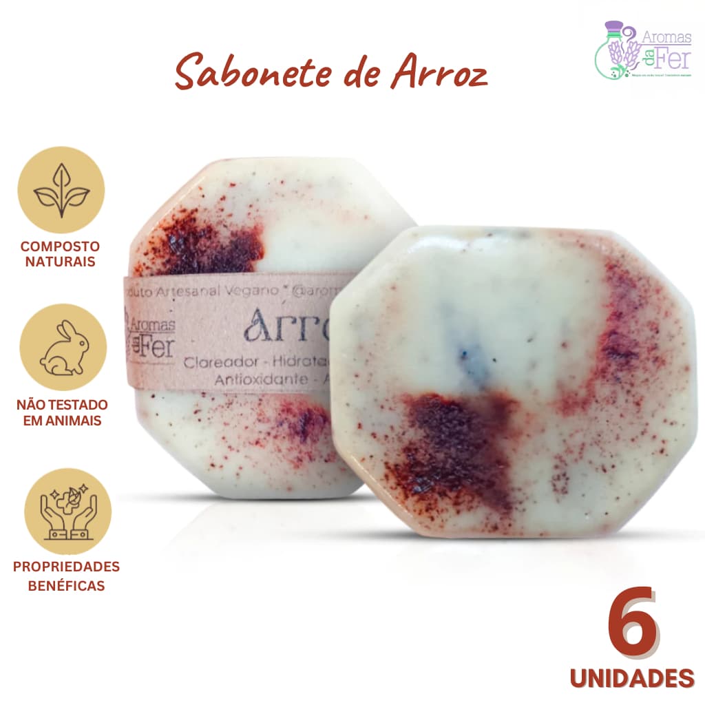 Kit 6 Sabonete Facial de Arroz Skin Care e Clareador Vegano