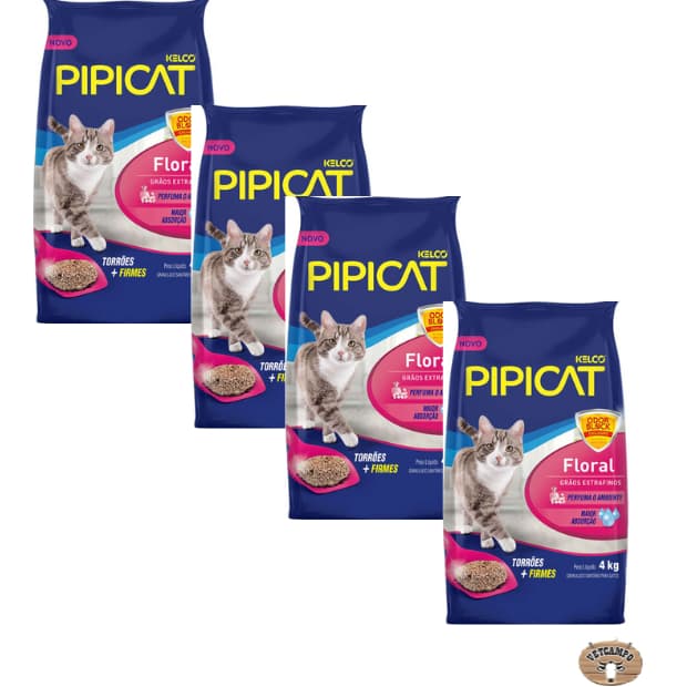Pipicat floral areia sanitária perfumada 4 pacotes com 4 kg cada