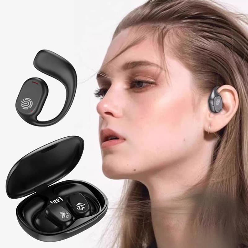 Fone de ouvido TWS com condução óssea, sem fio, Bluetooth 5.3, clip-on, display digital, redução de ruído verdadeira -B8
