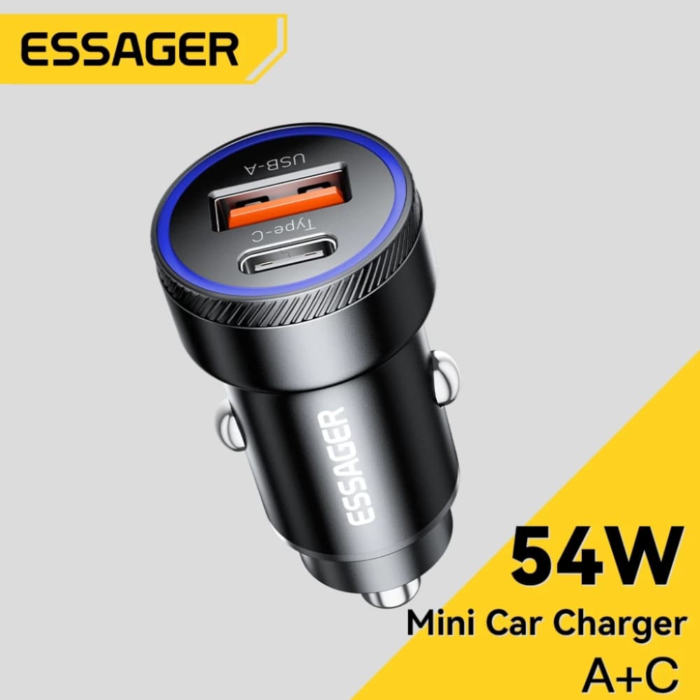 Carregador Veicular Turbo 54W Fonte Veicular USB-A e USB-C Turbo Essager