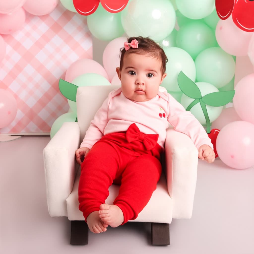 Conjunto Body e Calça Bebê Menina Bordado Cerejinha Roupas de Bebê Bebe Feminino 100% Algodão