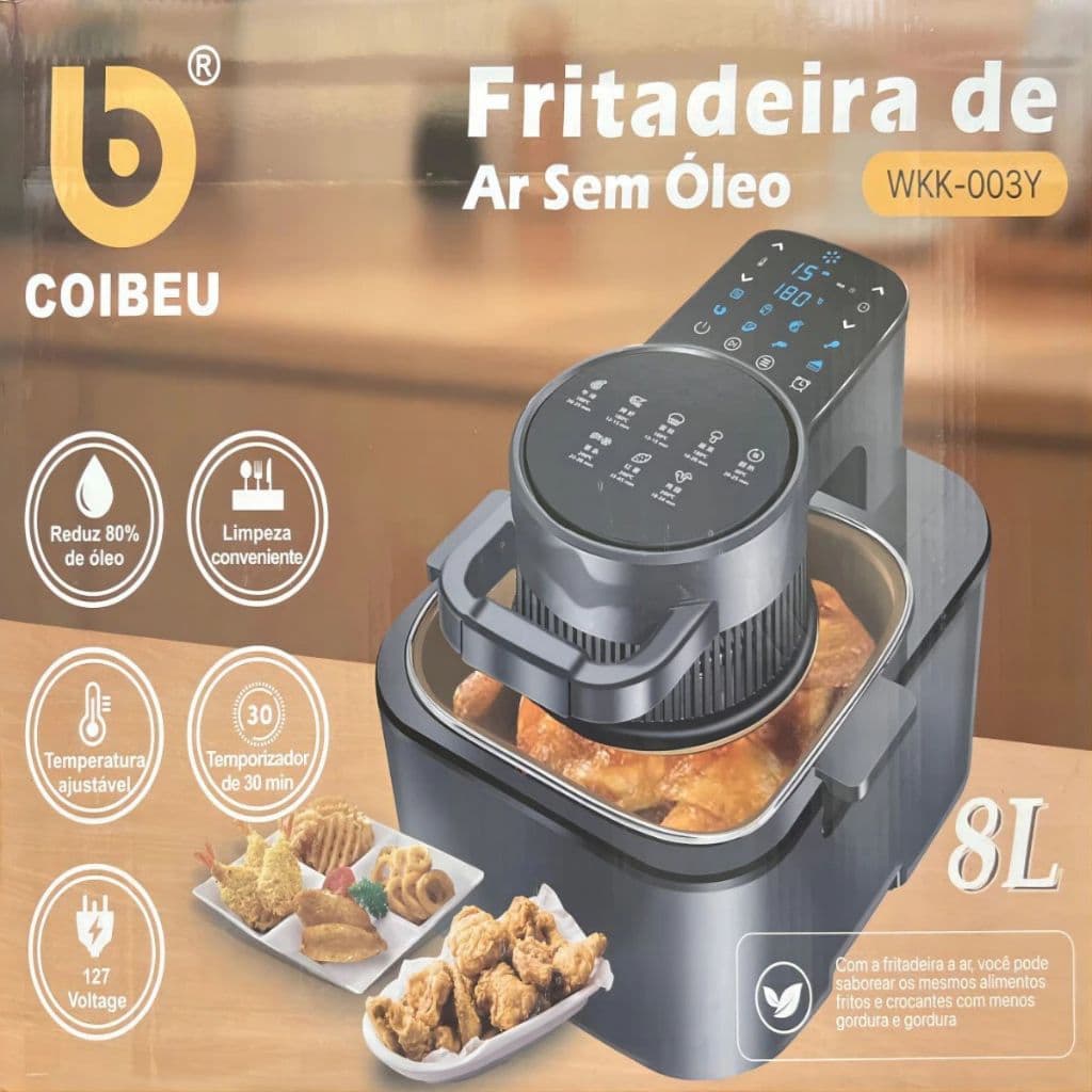 Fritadeira Elétrica Air Fryer Digital Touch Sem Óleo 127v 220V Com Panela Removível e Grelha Para 7L
