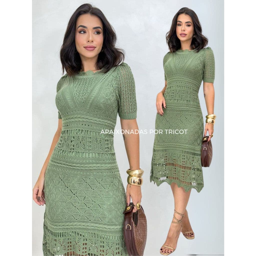 Vestido Feminino Tricot Rendado com forro  Vestido Midi  Elegante Vestido Moda Evangélica 132