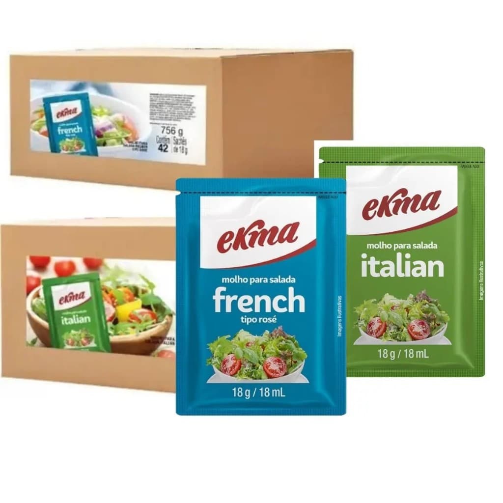 Kit Molho Para Salada Italian e French 42un Sachê Tempero italiano francês 18g18mL Delivery Comercio