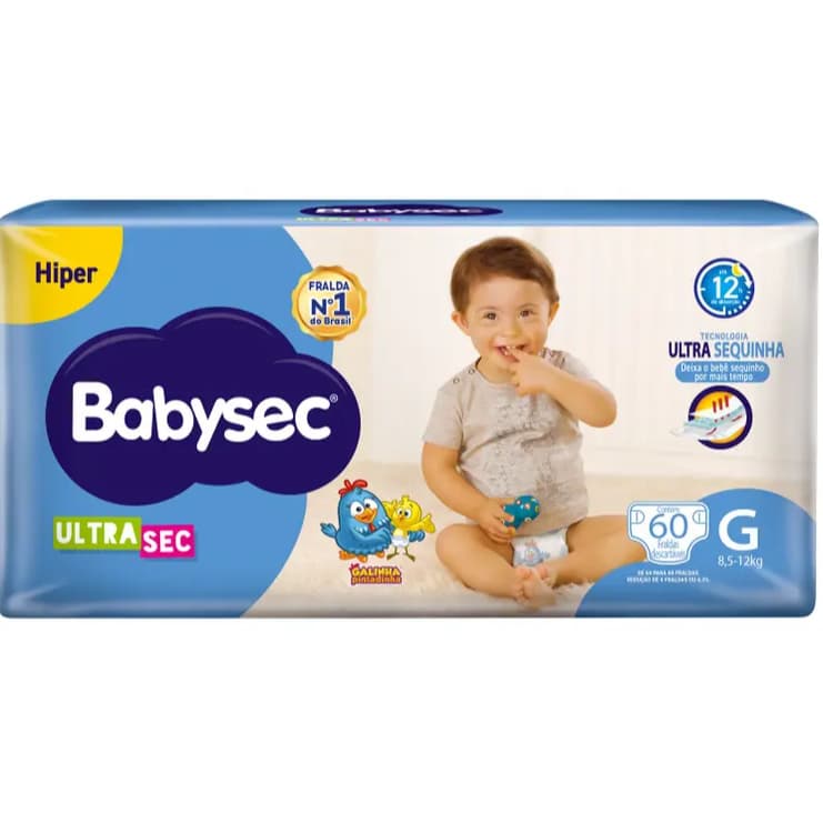 Fralda Babysec Ultrasec Galinha Pintadinha Tam. G 8,5 a 12kg 60 Unidades Código 225548800Babysec
