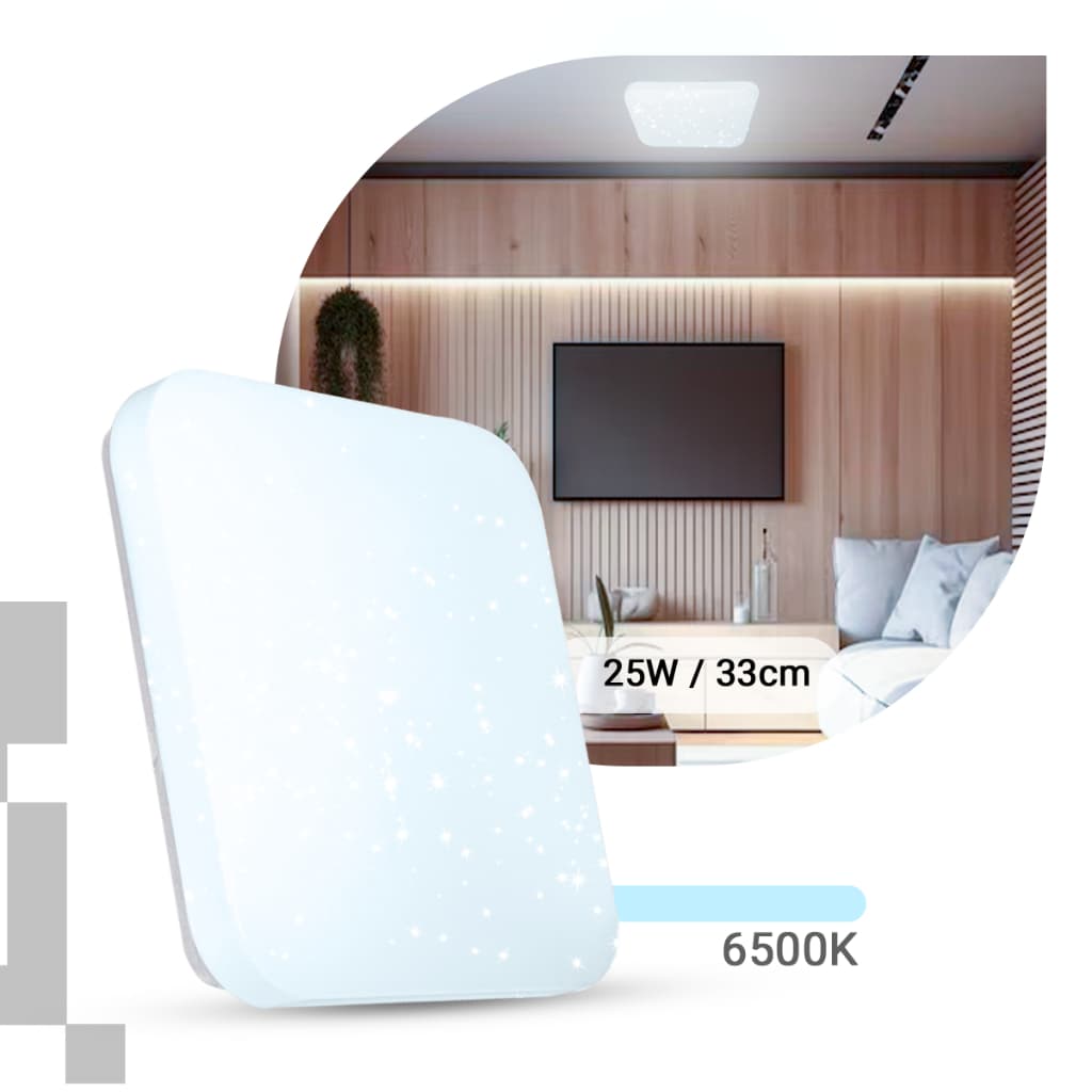 KIT 2 Plafon Led Sobrepor 25w Luminária Led Quadrada - Borda Infinita Efeito Estrelado