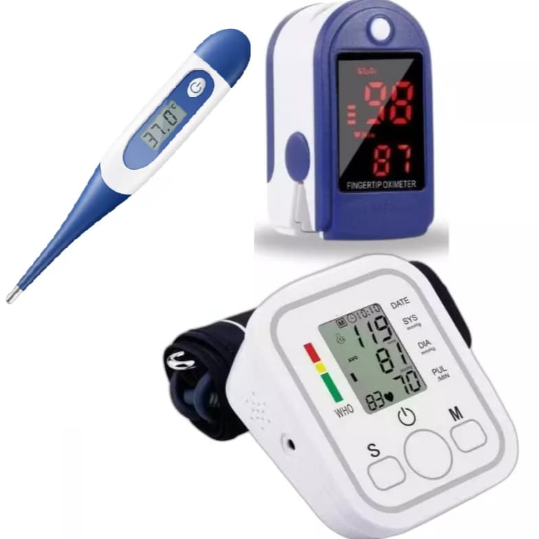 Kit termômetro clinico haste flexível + oxímetro de dedo + monitor de pressão de braço top
