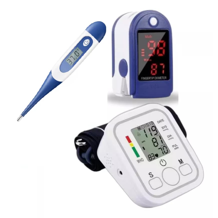 Kit termômetro clinico haste flexível + oxímetro de dedo + monitor de pressão de braço
