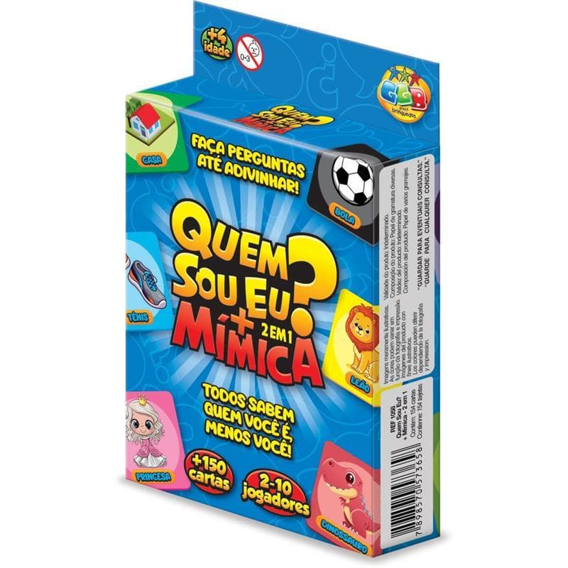 Jogo de Cartas 2 em 1 Quem Sou Eu + Mímica Jogo Divertido Família 2 a 10 Jogadores
