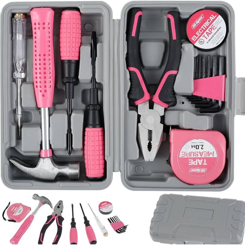 Kit de Ferramentas 13 Peças Completo para Reparos em casa na Cor Rosa - Amarela