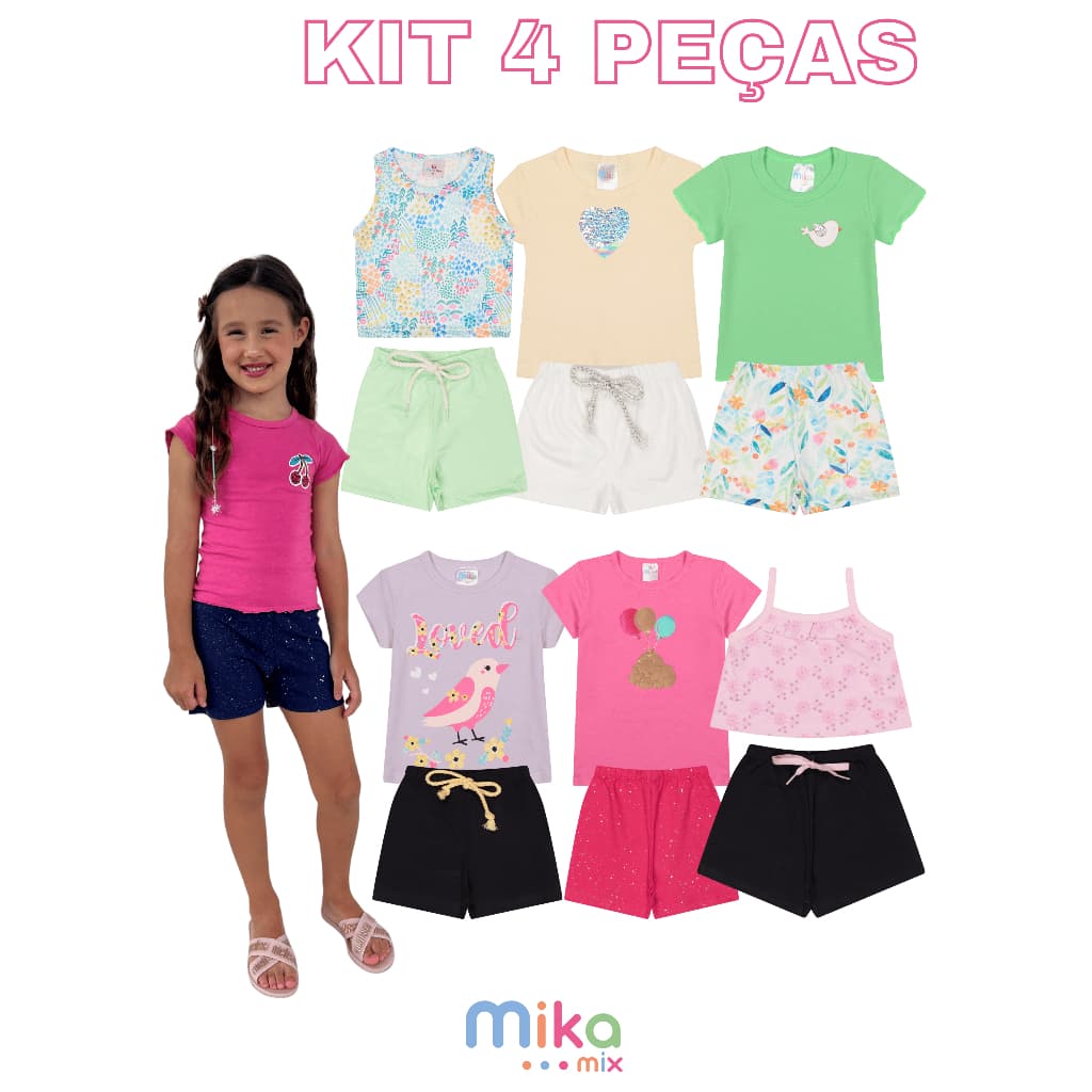 Kit Sortido de 4 Peças de Roupas Infantil Menina Kit com Conjuntos de Roupa Infantil Menina Verão Feminino Bebê