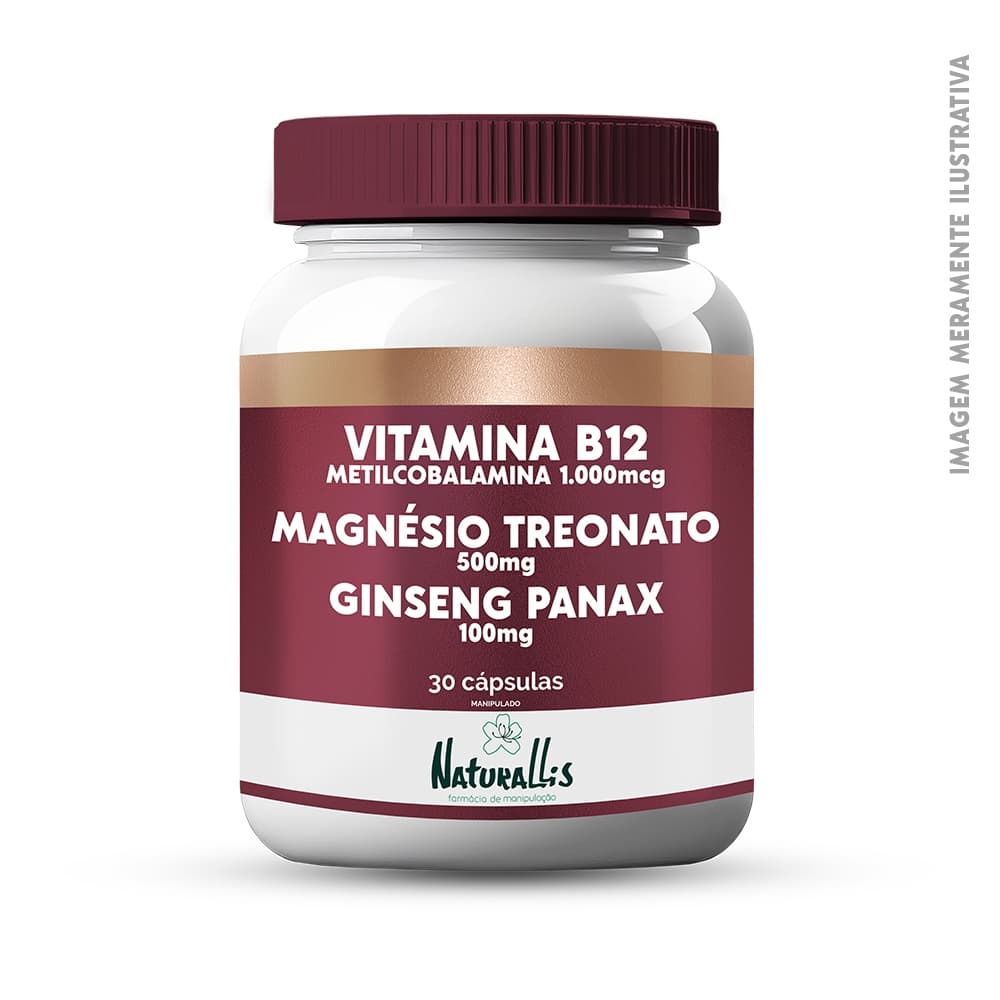 Vitamina B12 Metilcobalamina 1.000mcg C/ Magnésio T 500mg e Ginseng Panax 100mg - 30cp