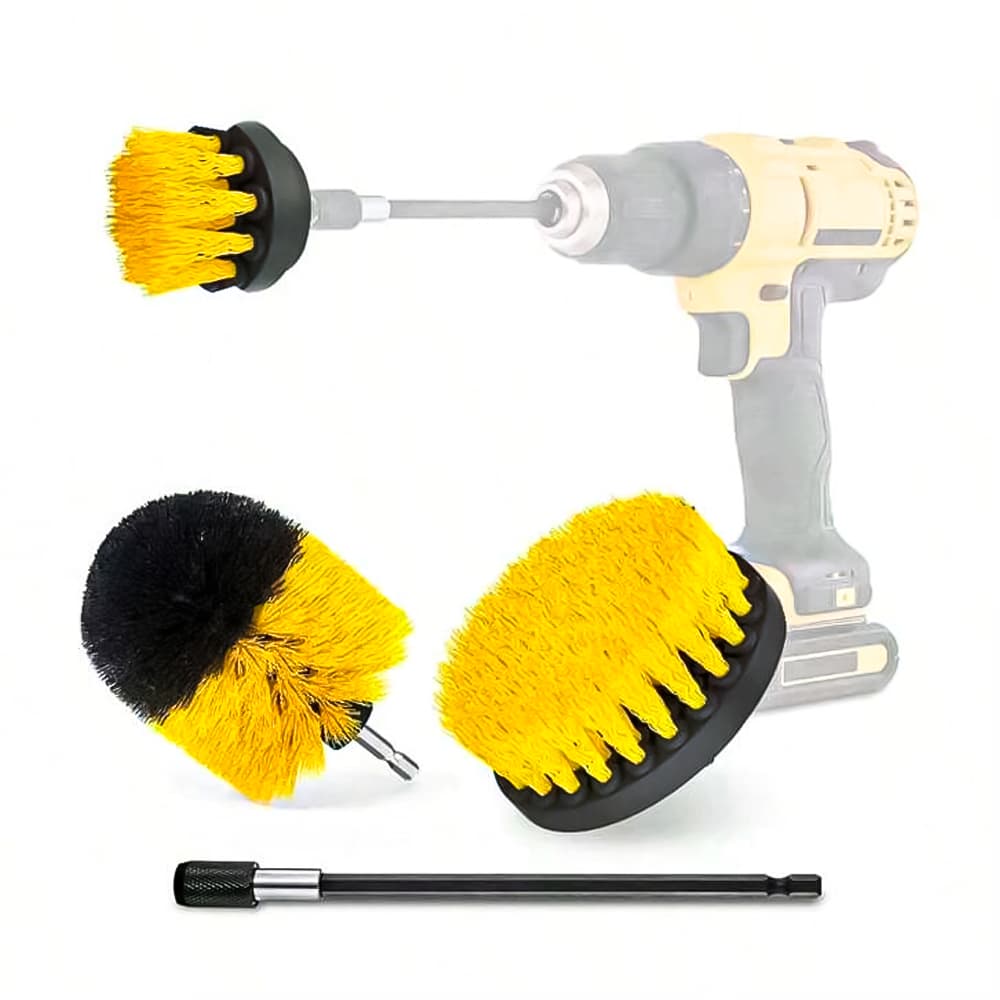 Kit 3 Escovas Limpeza de Carro Com Extensor para Parafusadeira Elétrica Trabalho Profissional JEX