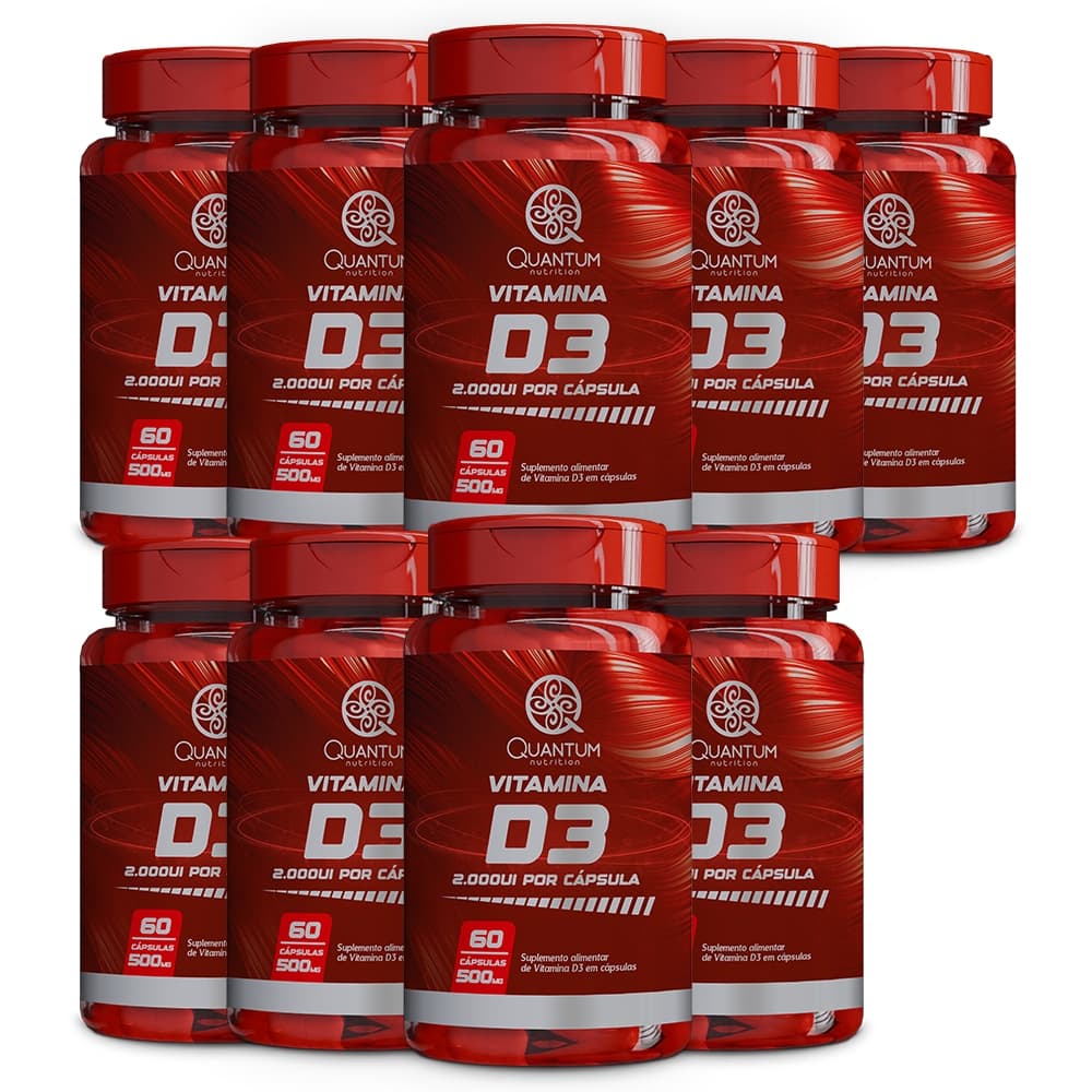 Kit 9x Suplemento Alimentar em cápsulas Vitamina D3 2000ui 500mg (60 cápsulas) - Quantum