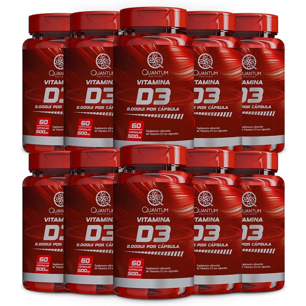 Kit 10x Suplemento Alimentar em cápsulas Vitamina D3 2000ui 500mg (60 cápsulas) - Quantum