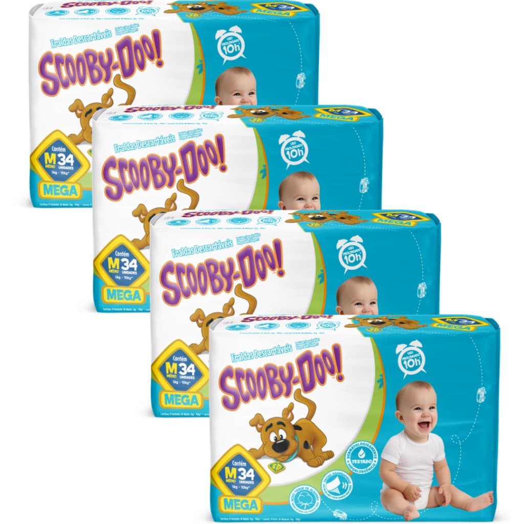 Kit 4 Pacotes Fralda Scooby-Doo Mega - Atacado - Todos os Tamanhos