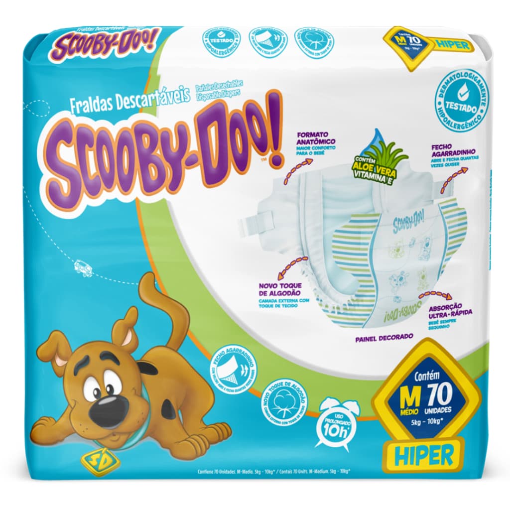 Fralda Scooby-Doo Hiper Tamanho M - Pacote Econômico 70 Unidades