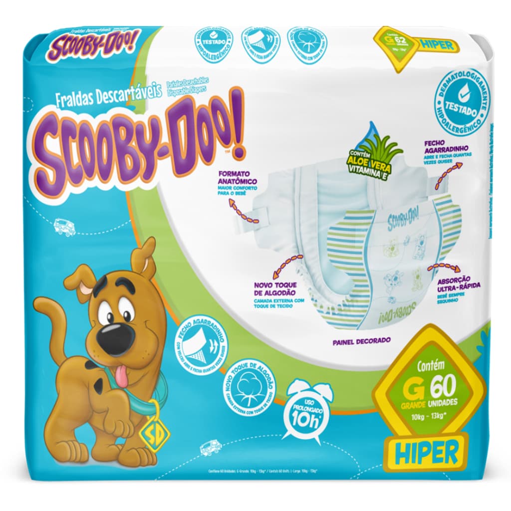 Fralda Scooby-Doo Hiper Tamanho G - 60 Unidades - Absorção Premium