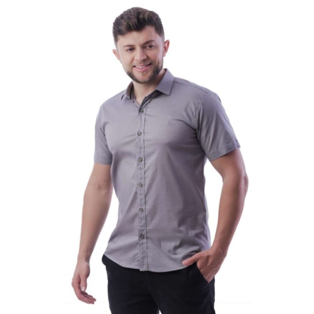 Camisa Social Masculina Slim Manga Curta Luxo Sem Bolso