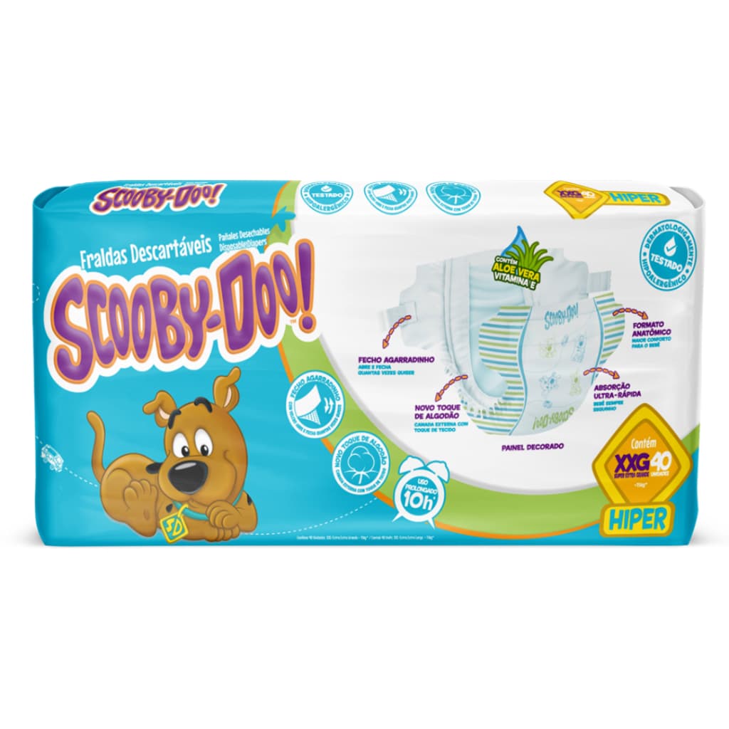 Fralda Scooby-Doo Baby Hiper P M G XG XXG - Com Aloe Vera e Vitamina E
