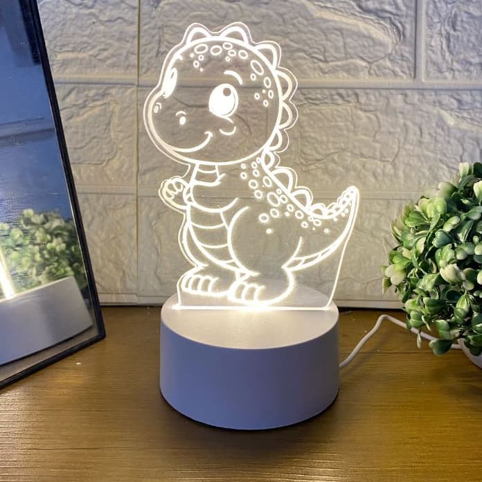Luminária Dinossauro 3D LED Abajur Criança Decoração Kids Led Fixa Branco Quente
