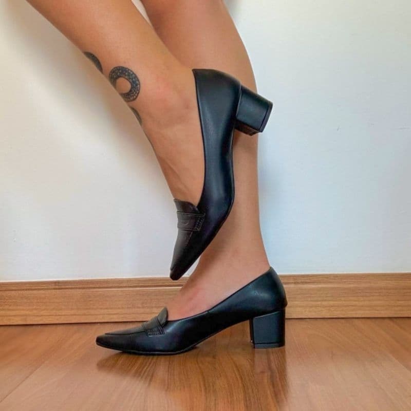 Sapato Feminino Social Salto Bloco Baixo Mocassim Elegante Confortável