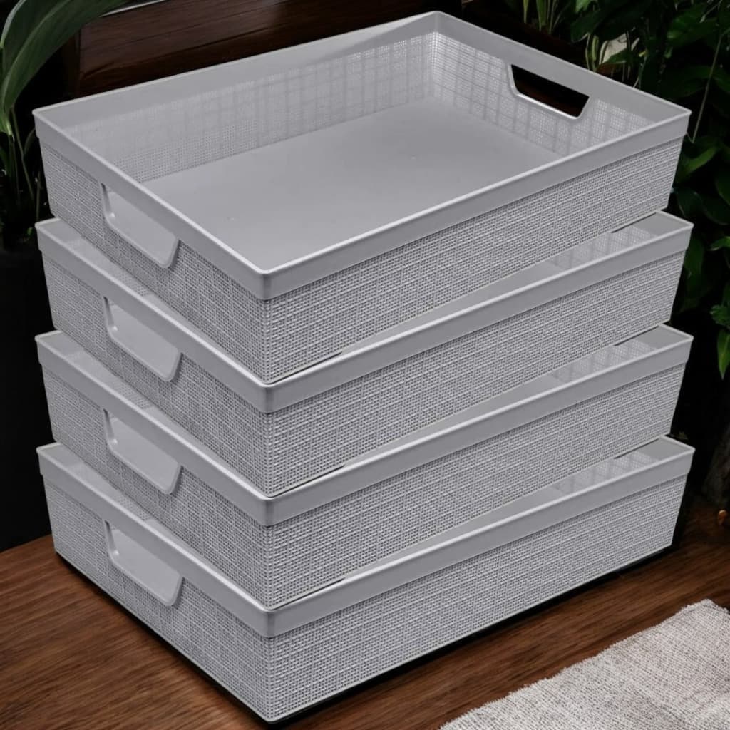 Kit 4 Cestos Organizadores de Plástico 11,5 L Resistente Banheiro Quarto Organização Para Gaveta