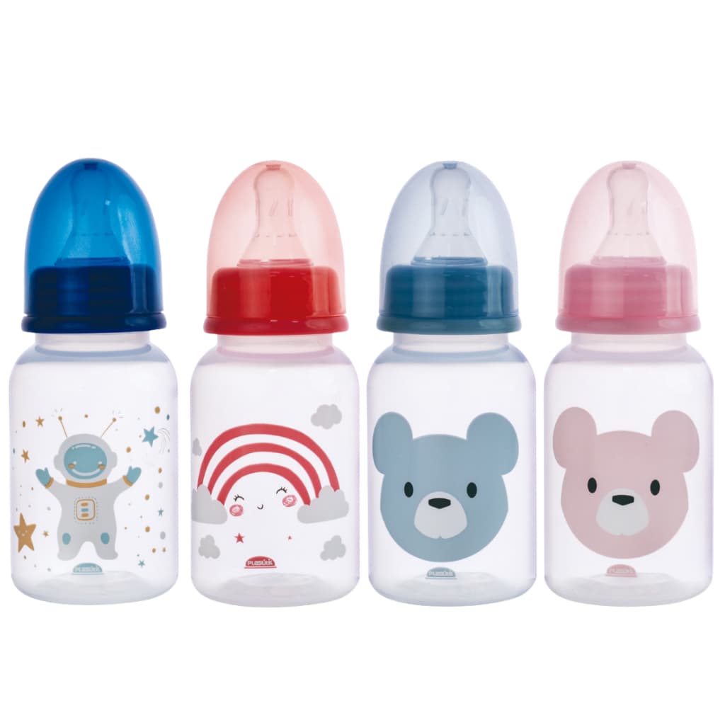 Mamadeira Bebe Anticolica Bico Redondo Silicone 150 mL Disco de Vedação Tampa +6 Meses Plasútil